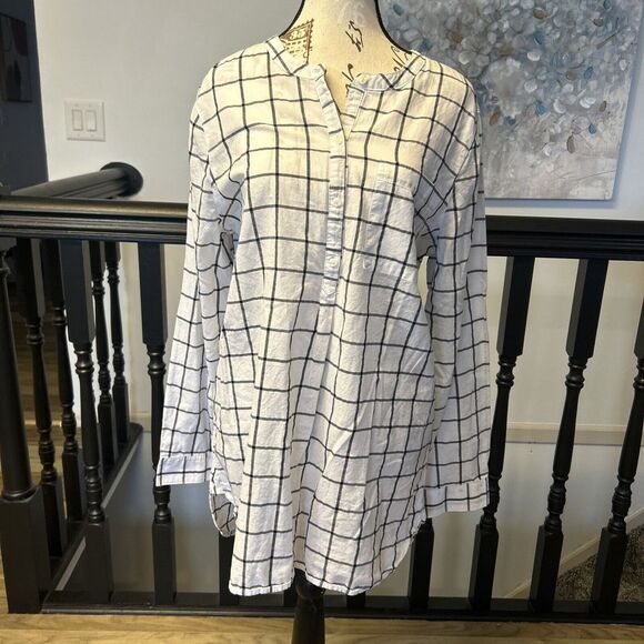 Old Navy Blouse Women's Lg‎ Blue/white Plaid Lightweight Popover Tunic - Picture 1 of 7